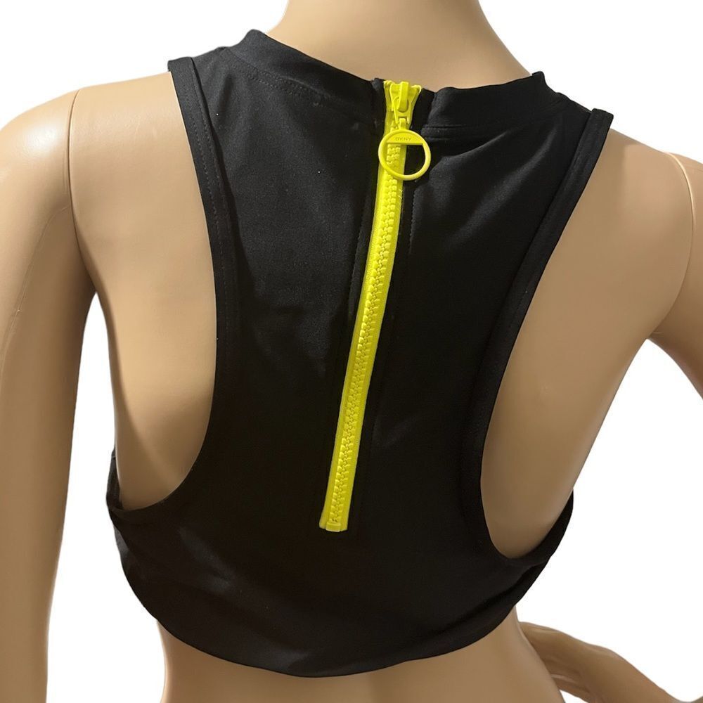 DKNY Black Logo Stretch Zippered Sporty Swimsuit Top - Picture 2 of 3